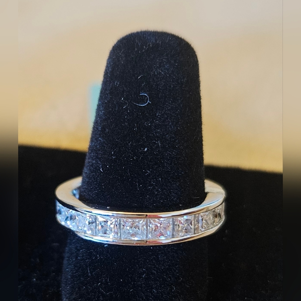 Sterling Silver Moissanite Eternity Ring Size 8 - Picture 3 of 5